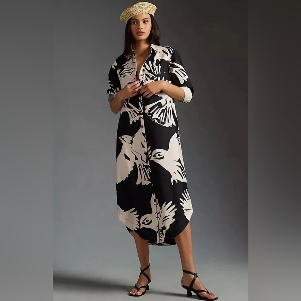Maeve long sleeved small Sorel shirt dress in bird print - never worn!